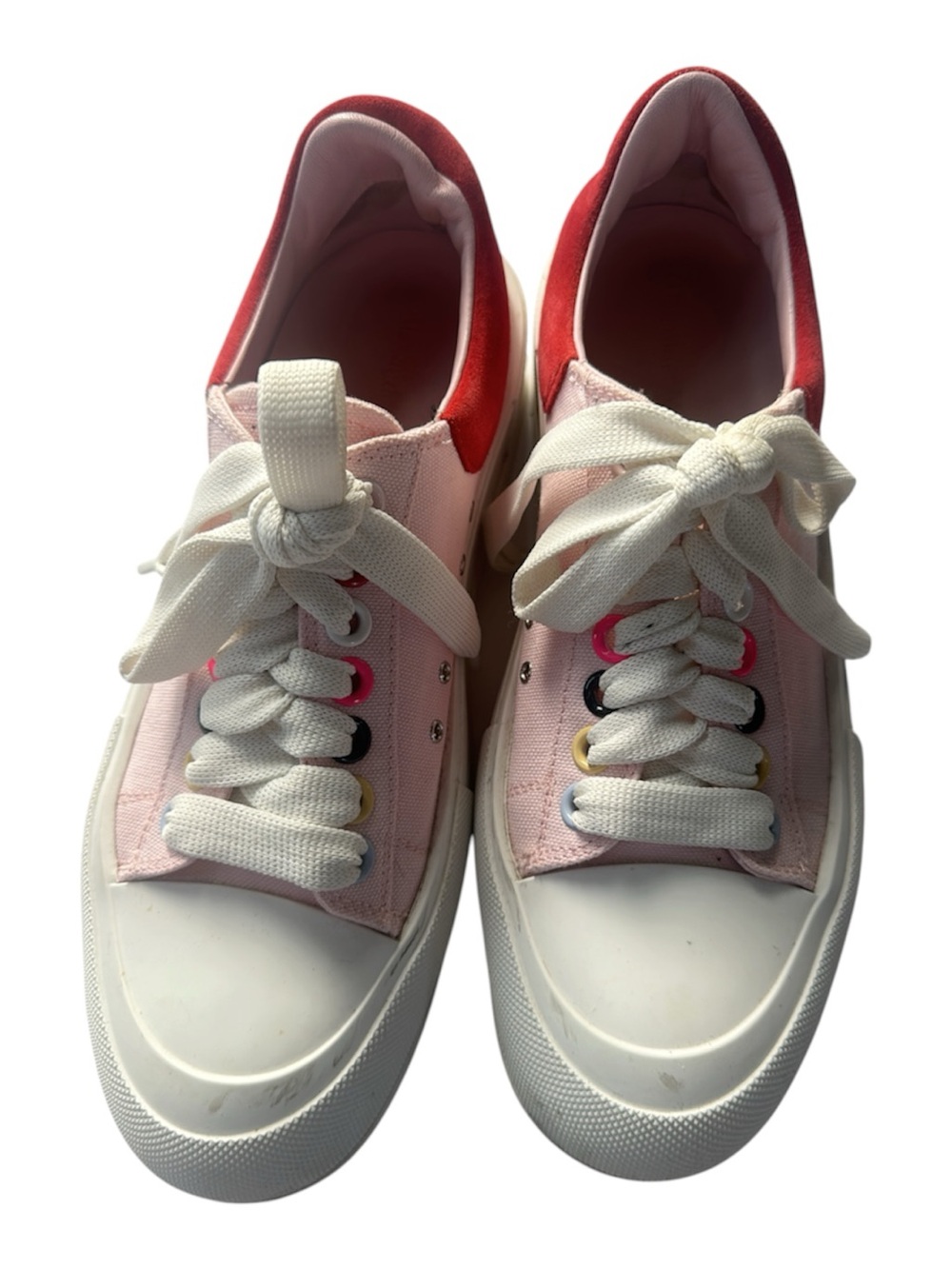 Alexander McQueen Pink Sneakers with Red Heel and Multicolor Eyelets